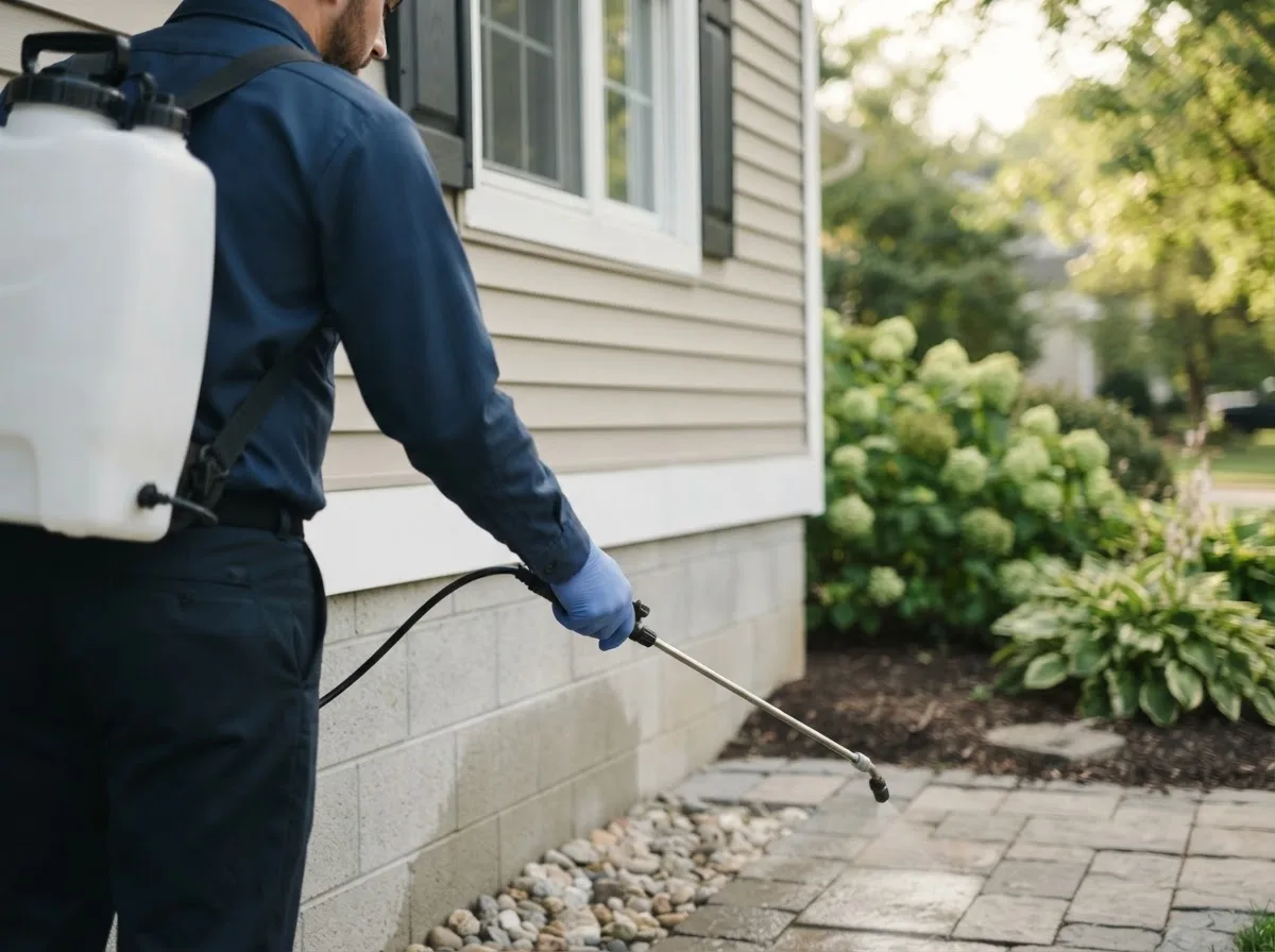 Pest control technician inspecting a home in Elberton, GA